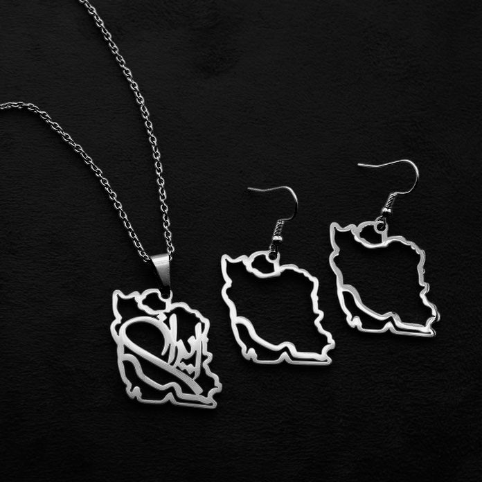 Persian Gulf iran iranian map necklace Earrings Set