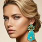 Handmade Blue Oxidized Lion & Sun Earrings – Luxury Turquoise Statement Jewelry
