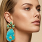 Handmade Blue Oxidized Lion & Sun Earrings – Luxury Turquoise Statement Jewelry