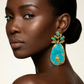 Handmade Blue Oxidized Lion & Sun Earrings – Luxury Turquoise Statement Jewelry