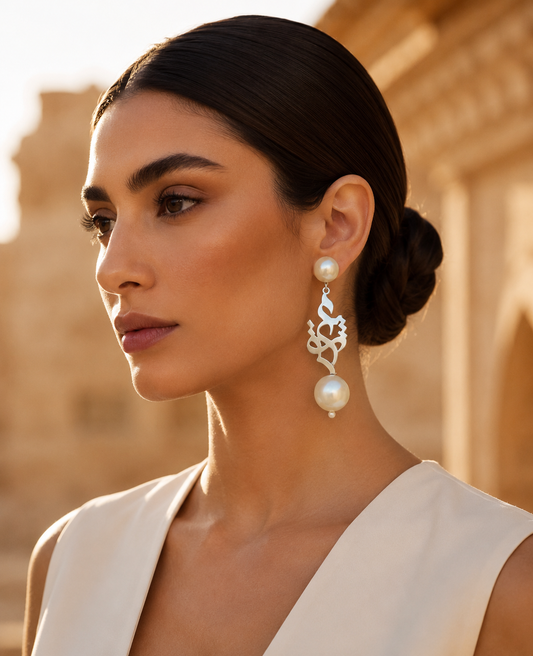 Handmade Persian Love Earrings with Pearls | Silver Plated Statement Jewelry