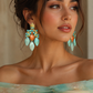 Handmade Pahlavi Crown Earrings – Turquoise Shell, Orange Agate & Turquoise Stone Statement Earrings | Baharnaz