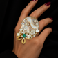 Handmade Statement Pearl Ring – Mother of Pearl & Green Stone Adjustable Ring | Baharnaz -Luxury Handmade Pearl Statement Ring | Baharnaz