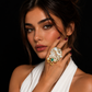 Handmade Statement Pearl Ring – Mother of Pearl & Green Stone Adjustable Ring | Baharnaz -Luxury Handmade Pearl Statement Ring | Baharnaz