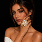 Handmade Statement Pearl Ring – Mother of Pearl & Green Stone Adjustable Ring | Baharnaz -Luxury Handmade Pearl Statement Ring | Baharnaz