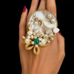 Handmade Statement Pearl Ring – Mother of Pearl & Green Stone Adjustable Ring | Baharnaz -Luxury Handmade Pearl Statement Ring | Baharnaz
