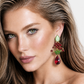 Handmade Emerald Green & Red Crystal Statement Earrings | Luxury Floral Artisan Jewelry | Unique Gift for Women