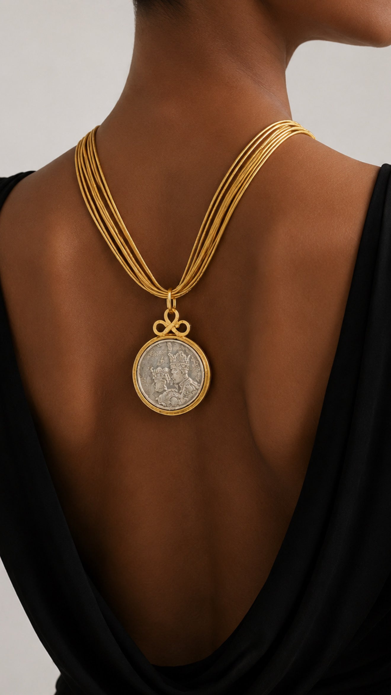 Vintage Shah & Farah Coin Necklace – Handmade Persian Royal Coin Pendant | Baharnaz Gallery