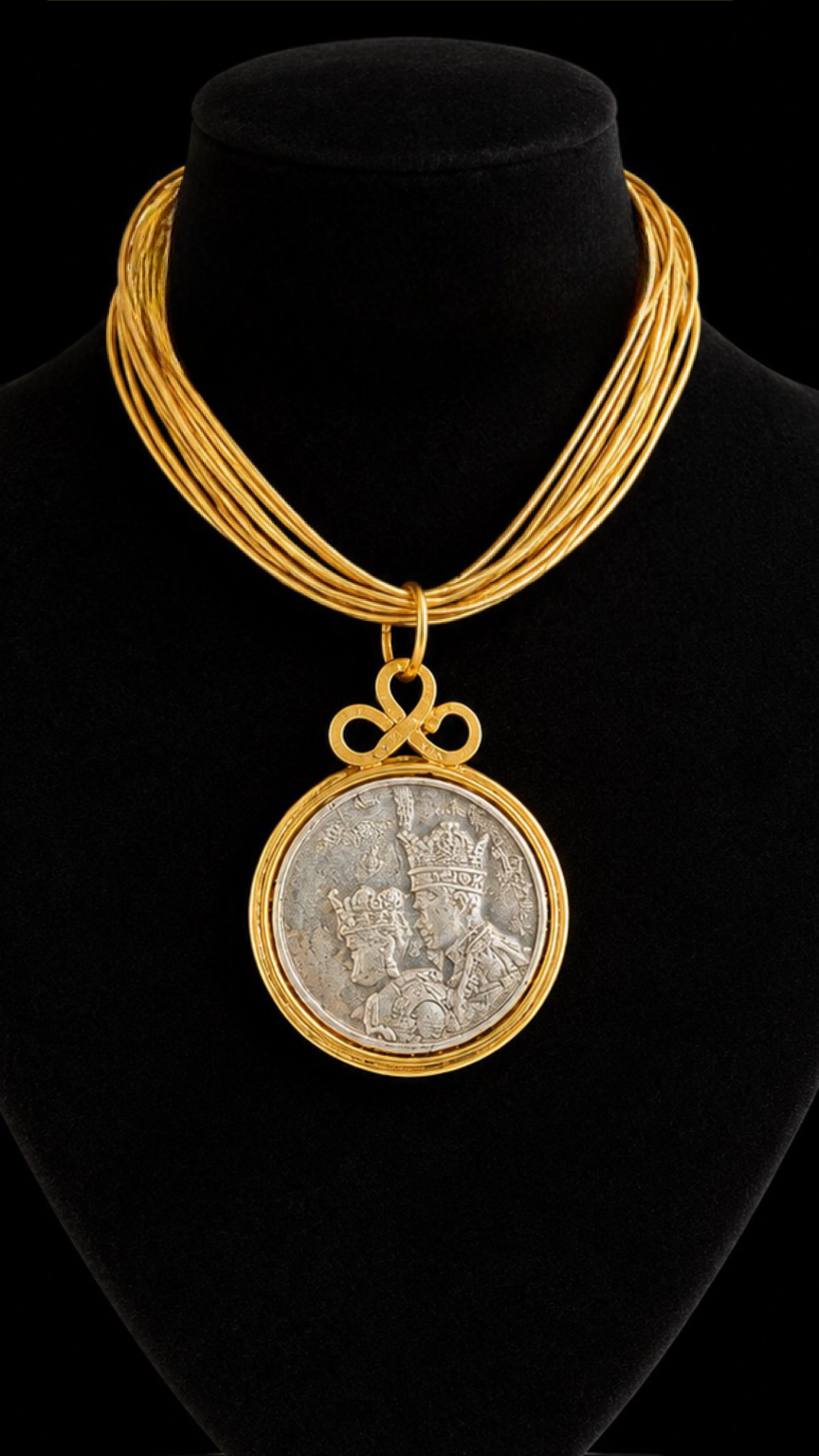Vintage Shah & Farah Coin Necklace – Handmade Persian Royal Coin Pendant | Baharnaz Gallery