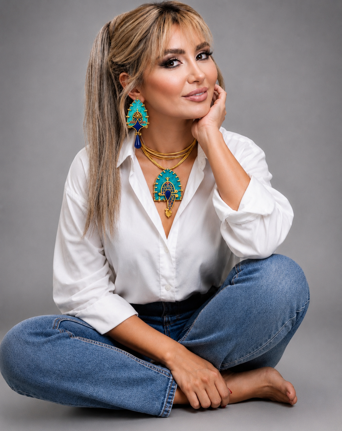 Handmade Achaemenid Lotus Pendant Necklace & Earrings | Vintage Persian Art Jewelry | Baharnaz Gallery