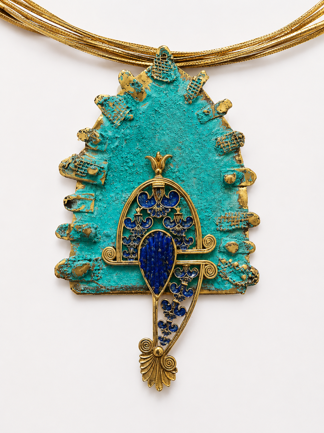 Handmade Achaemenid Lotus Pendant Necklace & Earrings | Vintage Persian Art Jewelry | Baharnaz Gallery