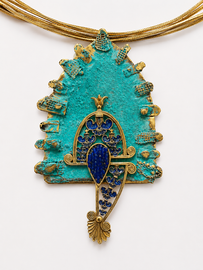 Handmade Achaemenid Lotus Pendant Necklace & Earrings | Vintage Persian Art Jewelry | Baharnaz Gallery