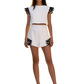 Luxury White Co-Ord Set for Women – Crop Top & Tailored Shorts with Black Lace Accents