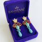 Crowned Ruby & Turquoise Drop Earrings
