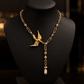 Luxury Gold Bird Pendant Necklace with Pearl Drop | Elegant Old Money Statement Necklace | Handmade Designer Jewelry for Women