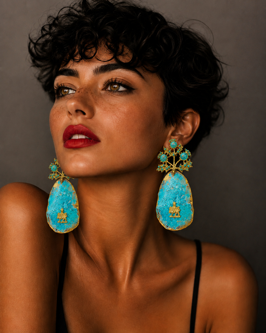Handmade Blue Oxidized & Earrings – Luxury Turquoise Statement Jewelry