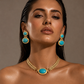 Bohemian Turquoise Choker Necklace & Earrings Set | Gold Tone Statement Jewelry for Women | Handmade Style Gift