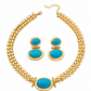Bohemian Turquoise Choker Necklace & Earrings Set | Gold Tone Statement Jewelry for Women | Handmade Style Gift