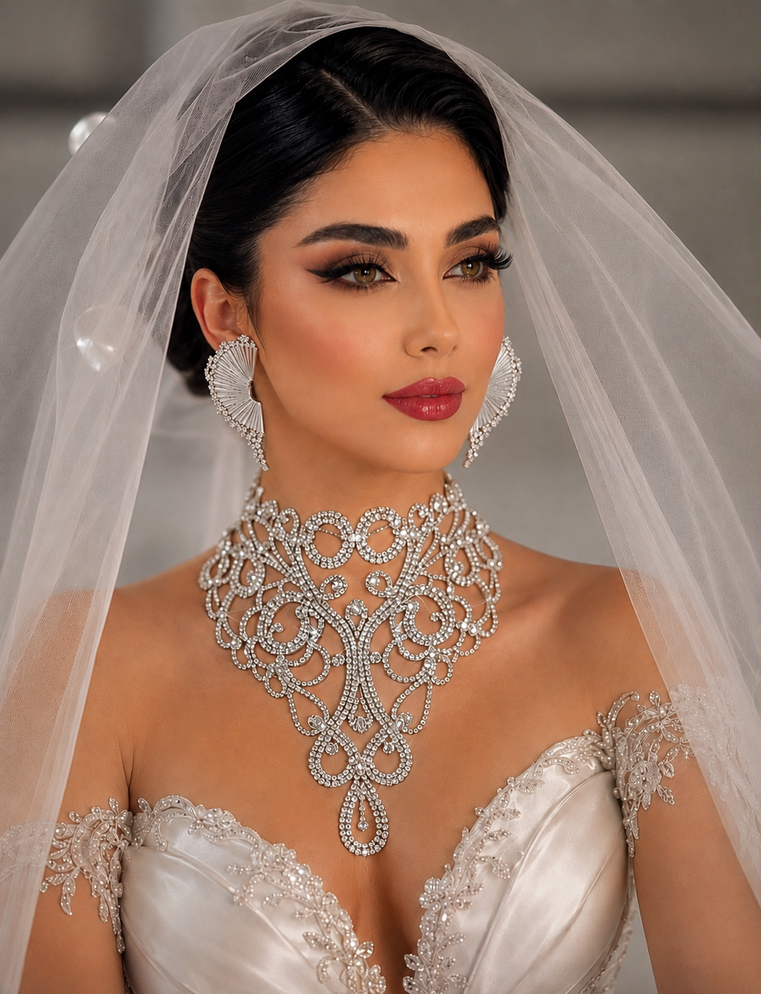 Set of Bohemian Hollow Crystal Statement Necklace for Women – Luxury Rhinestone Choker Necklace, Bridal, Wedding, Party Jewelry, Gold & Silver