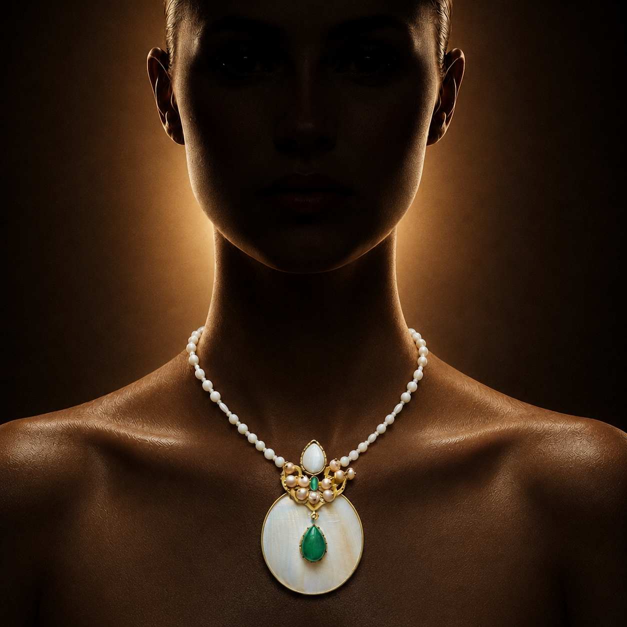 One of a Kind Pearl & Green Agate Necklace – Mother of Pearl Handmade Statement Jewelry