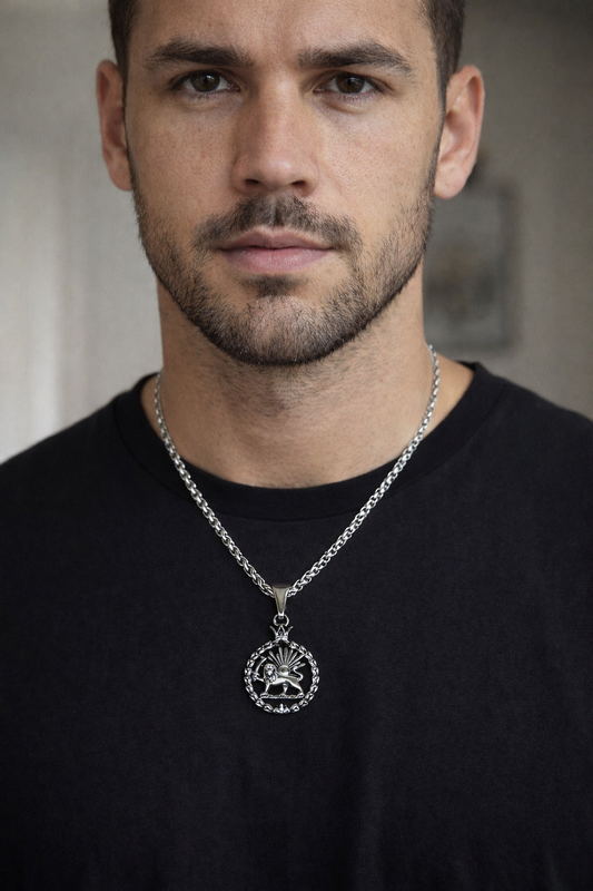 Iranian Persian Pahlavi Lion and sun Shiro Khorshid Necklace