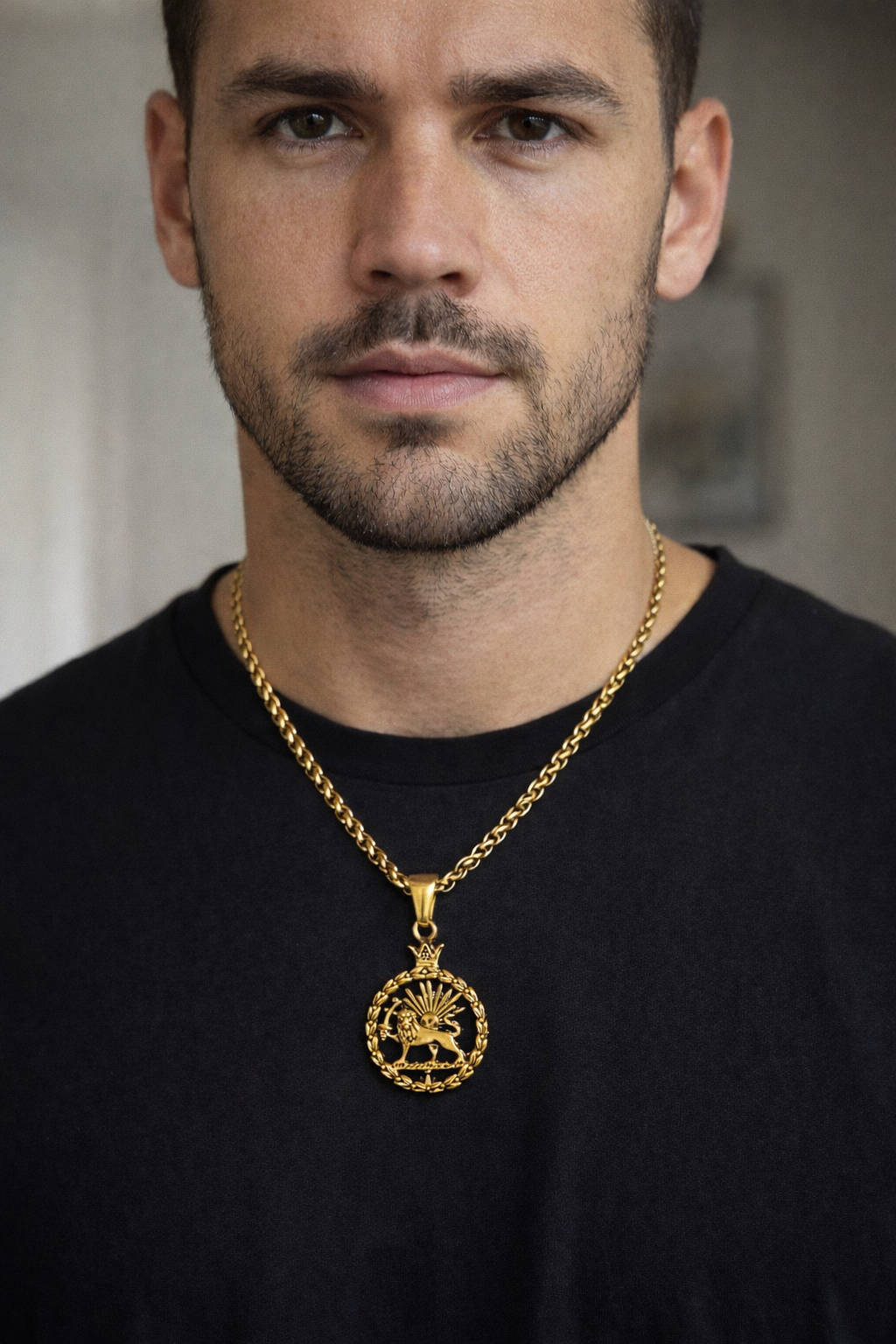 Iranian Persian Pahlavi Lion and sun Shiro Khorshid Necklace