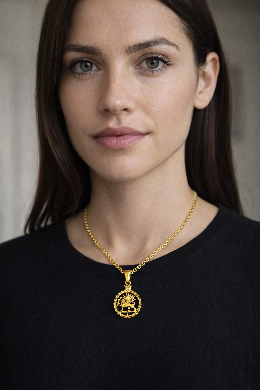 Iranian Persian Pahlavi Lion and sun Shiro Khorshid Necklace