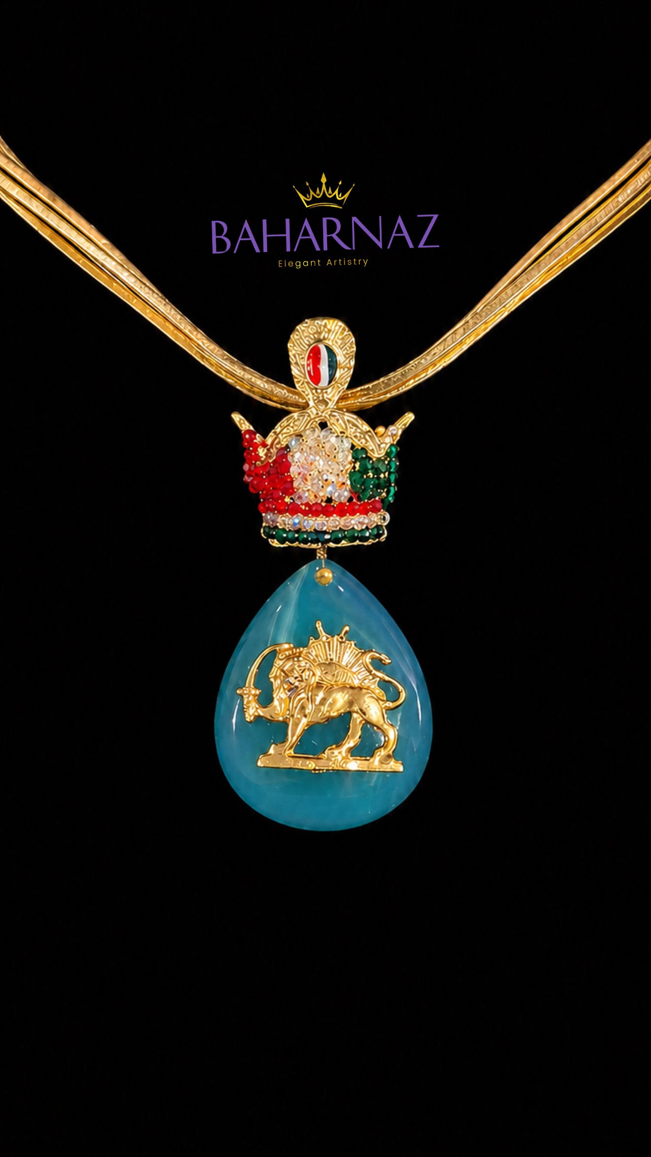 Royal Lion Green Agate Necklace – Persian Heritage Statement Piece