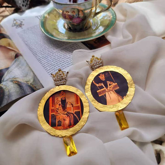 THE KING, Royal Persian Miniature Earrings With Gold-Tone Detailing