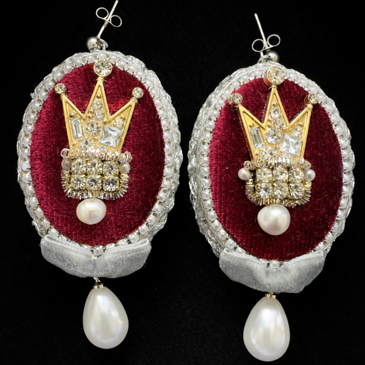 Handmade velvet crown earrings