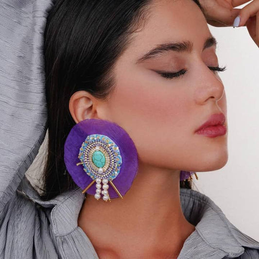 THE LADY MOON, Vibrant Circular Persian Earrings With Turquoise Centerpiece