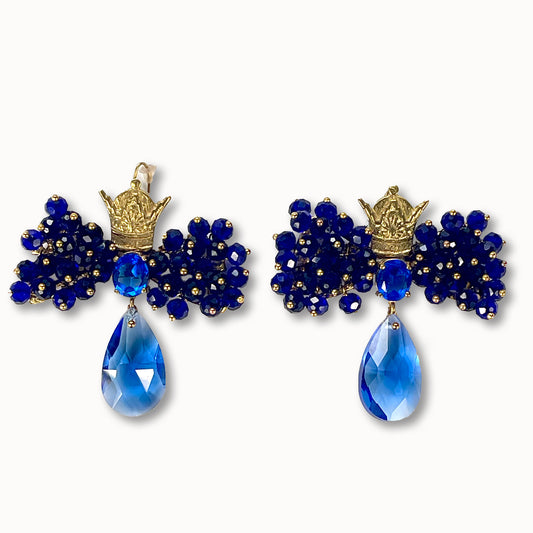 OCEAN'S CROWN, Persian Style Gold-Plated Earrings with Sapphire Crystals