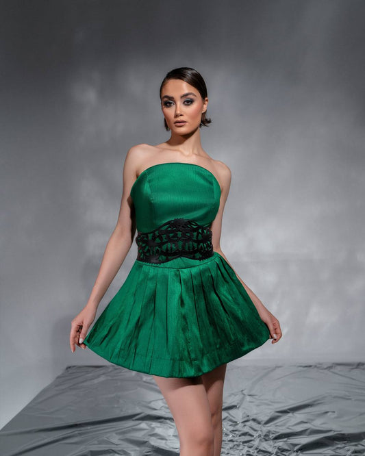 "Royal Grace" Taffeta Dress with Leather Belt by Baharnaz