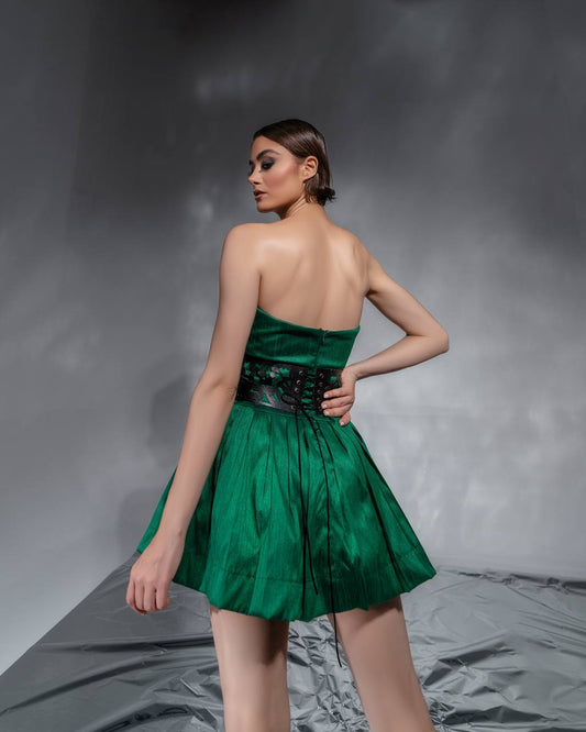 "Royal Grace" Taffeta Dress with Leather Belt by Baharnaz