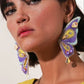 Handcrafted Butterfly Statement Earrings – Purple, Yellow & Beaded Shine