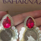 Pahlavi Coin Statement Earrings – Persian 1 Yek Rial Design with Pearls & Red Crystal