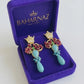 Crowned Ruby & Turquoise Drop Earrings