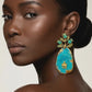 Handmade Blue Oxidized Lion & Sun Earrings – Luxury Turquoise Statement Jewelry